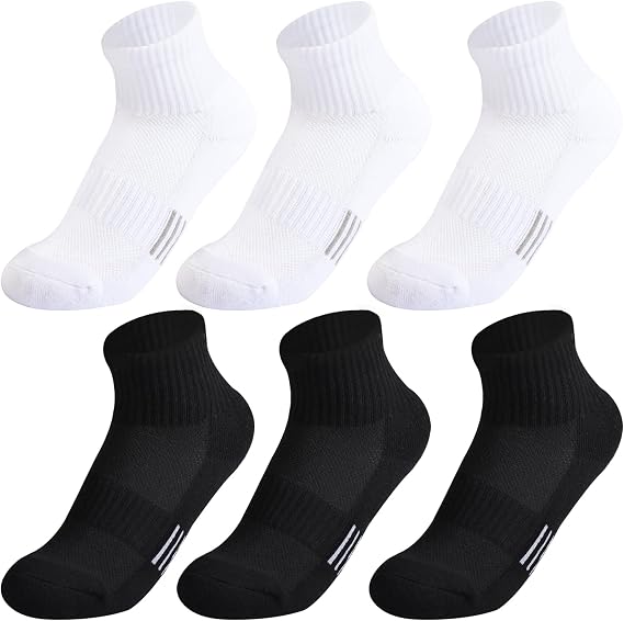 Kids Ankle Athletic Socks Cotton Cushioned Quarter Socks for Youth