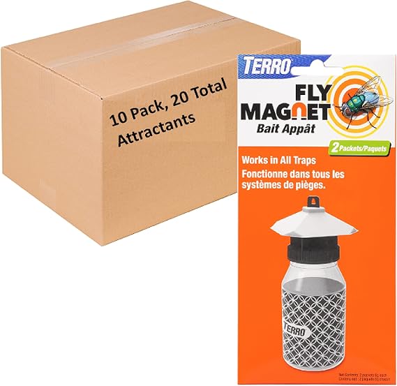 TERRO Fly Magnet Replacement Bait for T380-20 Fly Magnet Trap Attractants - Attract and Trap Flies - Bait for House, Barn, and Bottle Flies - T382, Includes 10 Packs (20 Total) Baits