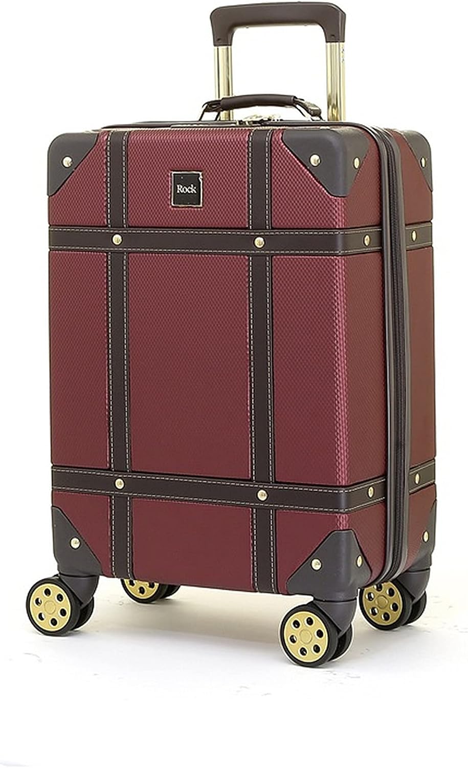 Rock Vintage Small Hard Shell Cabin Suitcase in Burgundy - Nostalgic Design, Dual 360 Swivel-Wheels, Telescopic Handle, Impact-Resistant Material & TSA Combination Lock - 54 x 35 x 22.5 cm 3.2KG