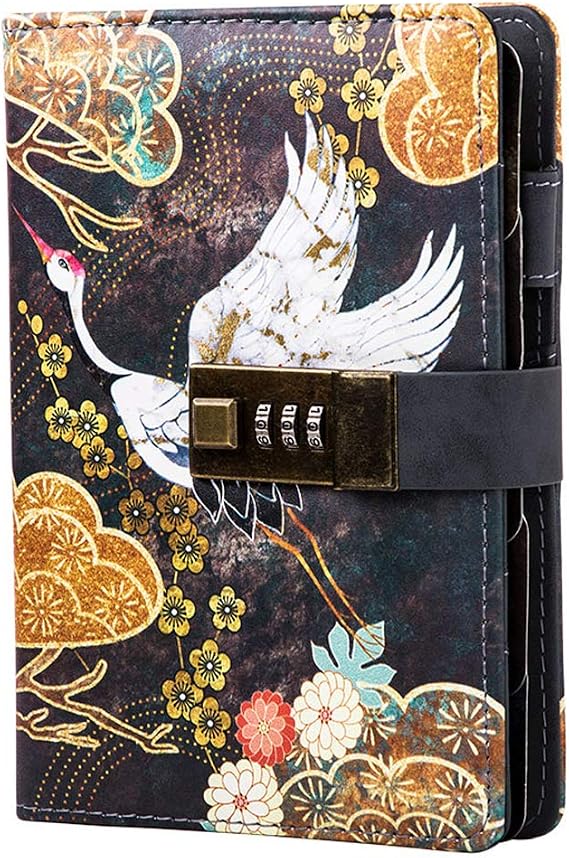 CAGIE Diary With Lock Journal for Man Adults PU Leather Binder 6 Ring Refillable Notebook,6.9x4 inches, He