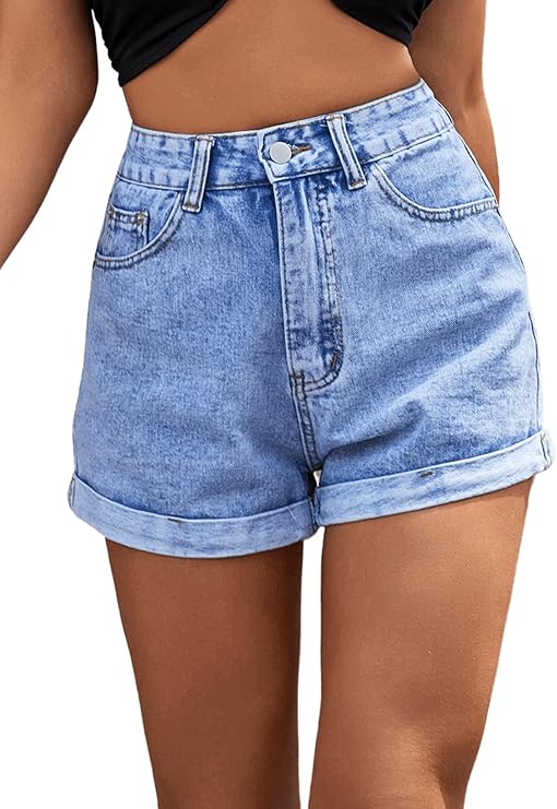 SweatyRocks Women's High Rise Roll Up Hem Straight Leg Denim Jean Shorts