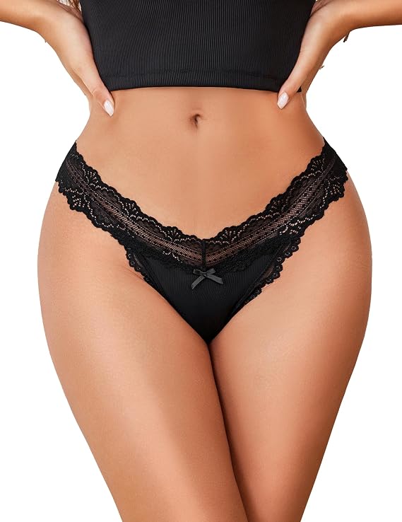 Avidlove Women's Underwear Lace Waist Thongs Ribbed Sexy T Back Panties