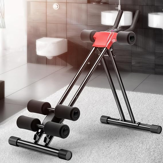 Ab Trainer Machine with LCD Display, Adjustable Abs Workout Equipment for Home Gym, Abdominal Cruncher Roller for Core Strength Training, Foldable Ab Machine for Stomach and Tummy Exercise