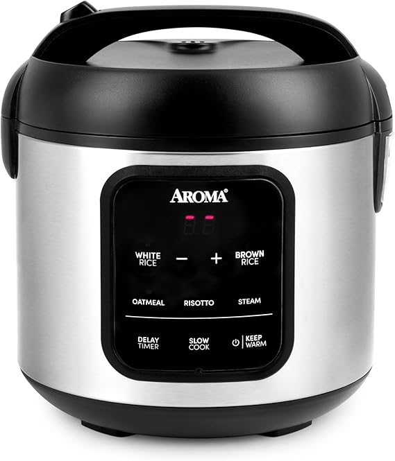 AROMA® Digital Rice Cooker, 4 Cups (Uncooked) / 8 Cups (Cooked), Steamer, Multicooker, Oatmeal Cooker, Automatically Keep Warm, 2 Quart, Stainless