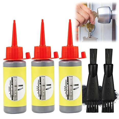 5PCS Graphite Powder for Locks, Bottles Graphite Lock Lubricant with 2 Brushes, Lock Lubricant for Doors, Smooth Key Operation Solution