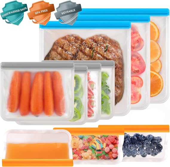 Reusable Sandwich Bag Freezer Bags Ziplock, 10 Pack Silicone Zip Lock Bags Large Vegetable Bags Snack Bag, Plastic Leakproof Food Storage Pouches for Keeping Lunch, Snack, Fruit, Potato, Travel Items