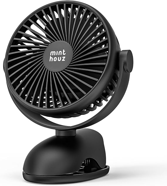 Minthouz Clip on Fan, 8000mAh, 4-Speed, Portable Desk Fan with Cord