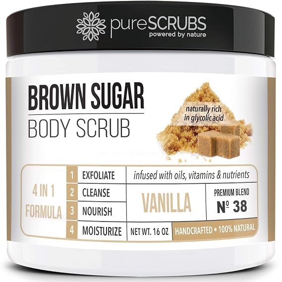 pureSCRUBS Premium Vanilla Brown Sugar Scrub, Exfoliating Body Scrub Set