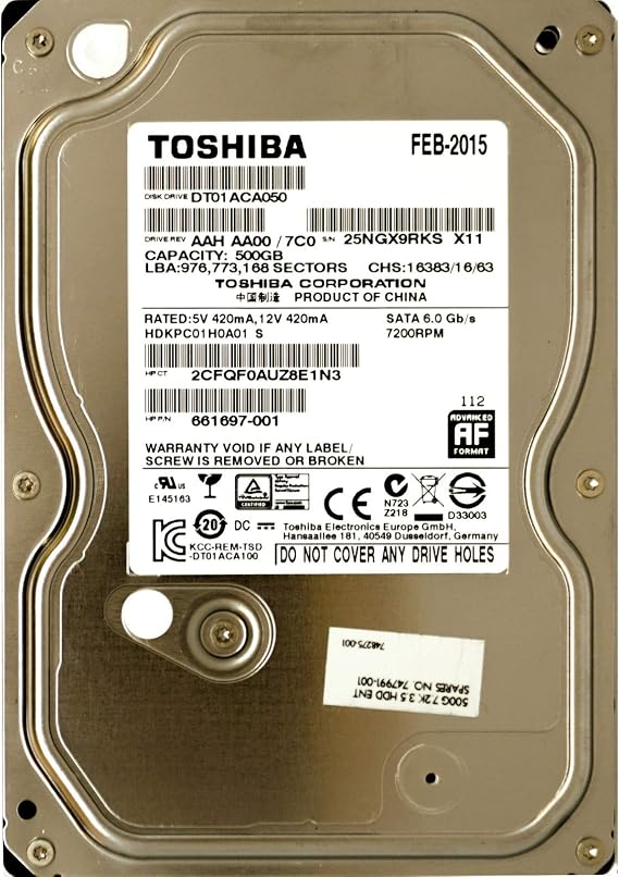 Toshiba 500GB 7.2K 3.5 SATA 3.5-Inch Internal Hard Drive DT01ACA050