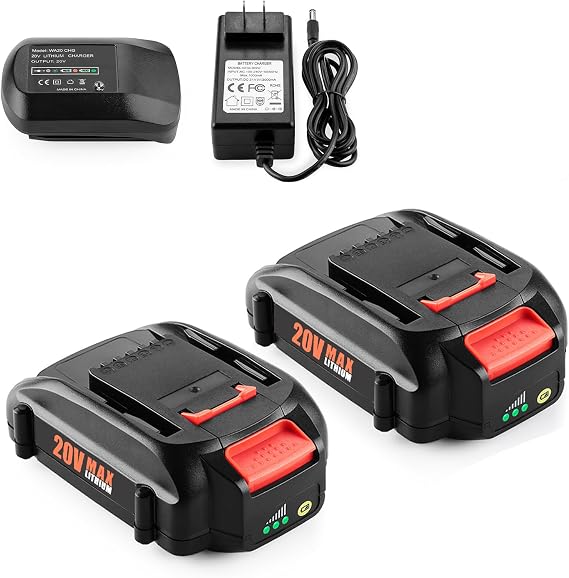 2-Pack 20V 3.5Ah Battery & Charger Set Replacement for WORX