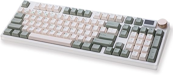 NJ98 Wireless Custom Mechanical Keyboard with Screen Knob 96% Hot Swappable RGB Keyboard Mac Windows (Pale Green, Brass Plate-Box Deep Sea)