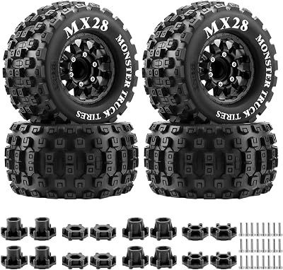 GLOBACT MX28 FR 2.8 RC Tires with 12mm14mm Hex Adapter for ARRMA Big Rock Granite VORTEKS 3S TRAXXAS Stampede 110 RC Truck Car 4PCS Black