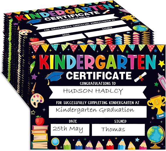 30 Piece Kindergarten Certificate - Preschool Color Graduation Certificate