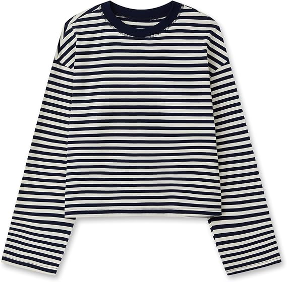 KOSUSANILL Striped Long Sleeve Shirt Women Oversized Baggy Crewneck Tshirt