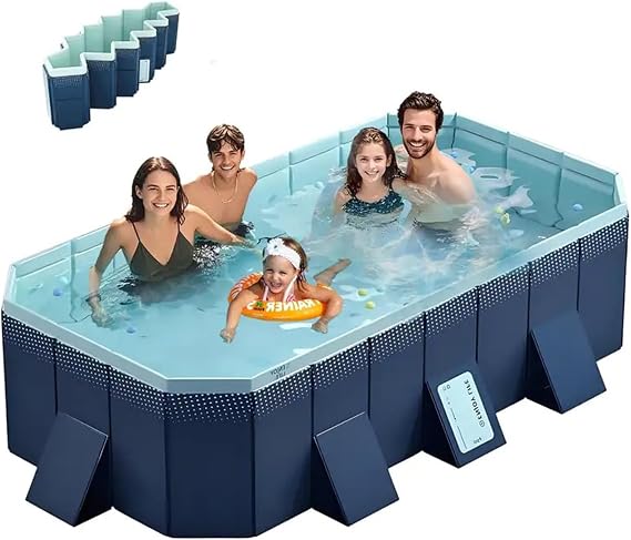 Foldable Pool, Hard Plastic Collapsible Pool, Large Non Inflatable Rectangle Pool Above Ground, Backyard Pool for Adults, Oversized Thickened, Easy Assembly (73.6 Inch)