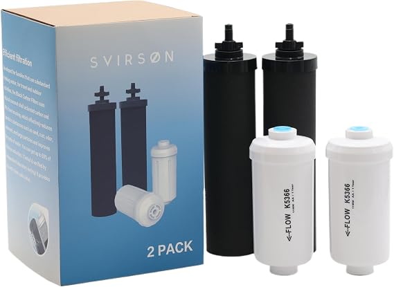 Filter Replacement for Berkey water filter replacement Black Carbon (BB9-2) Purification Elements, Fluoride Filters K5366 (PF-2) Combo Pack - Compatible with Berkey Filtration System - Pack of 4