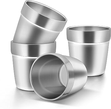 HaWare Metal Cups for Toddlers Kids, 6 Ounce Stainless Steel Double Wall Insulated Tumblers, Espresso Cups Mugs, Stackable Drinking Glasses for Party Camping Outdoor, Dishwasher Safe - 4 Packs