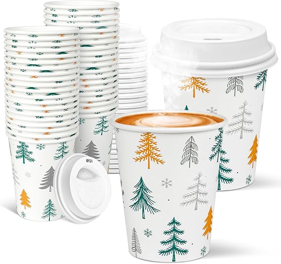 Charmount 40 Pack 8 oz Paper Coffee Cups with Lids, Disposable To-Go Cups