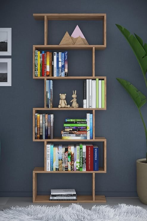 6 Raflı Tek Modül Zigzag Kitaplık Çalışma Odası Ofis Kitaplık Atlantik Çam
