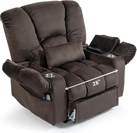 Heavy Duty Big Man Recliners 500 lb Extra Wide Extra Long for Tall Men, Oversized Power Lift Recliner Chair with Heat and Massage, Cup Holder, Dual Motor and Lay Flat 180 Degree for Elderly
