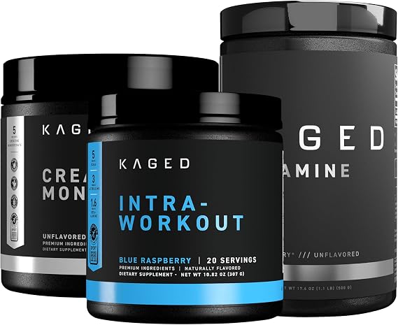 Kaged Creatine Monohydrate, Glutamine & Intra Workout Bundle | Pre, Intra, Post Workout Supplement Kit | Muscle Recovery and Growth