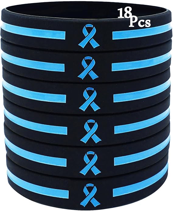 Temogole 18Pcs Prostate Cancer Awareness Bracelets Bulk Items Accessories Light Blue Awareness Ribbon Silicone Wristband Men's Health ALS Awareness Unisex Wristbands for Men Women Blue