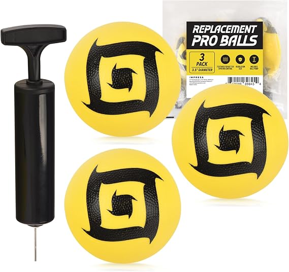Impresa 3-Pack Spike Ball Replacement Balls - Compatible with Spikeball, Spikeball Pro Set - 3.5-Inch Yellow Inflatable Replacements & Hand Pump - Enhanced Grip & Consistent Bounce
