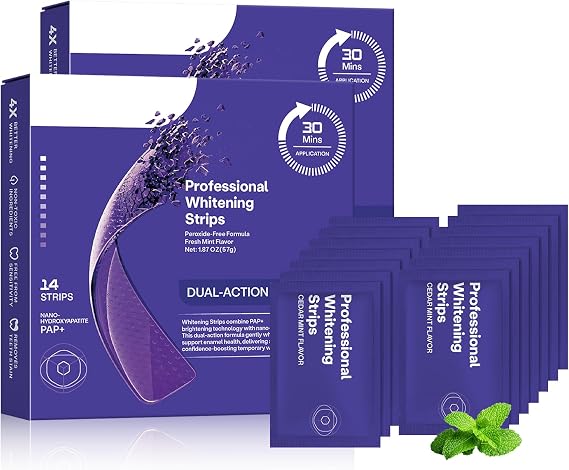 28 Pieces Purple Teeth Whitening Strips, Enamel Safe for Sensitive Tooth,Teeth Whitening Strips,Daily Formula for Surface Stain Reduction & Natural Shine,Portable Whitening Strips (1Pc*14 Strips)