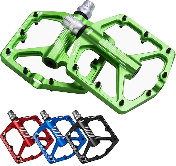 Bike Pedals Mountain Bike Adult, Light MTB Flat Pedals Grippy w 8pcs Non-Slip Studs, Aluminum Alloy Composite Platform Pedals,Suitable for Women, Children, Road Bikes, BMX,MTB and Leisure Bikes