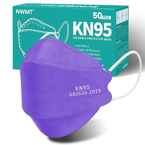 KN95 Face Masks 50 Pack, Purple 5-Ply Disposable Mask for Adults, Breathable & Comfortable Safety Masks Against PM 2.5 Smoke & Dust, Filter Efficiency95%