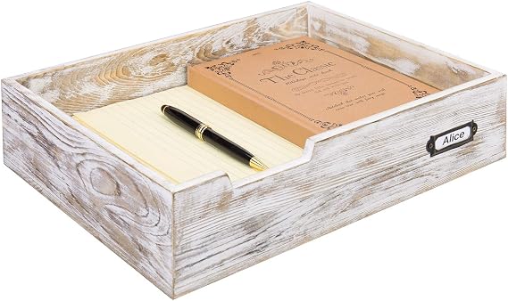 MyGift Whitewashed Wood Letter Tray, Desktop Paper File Organizer Box
