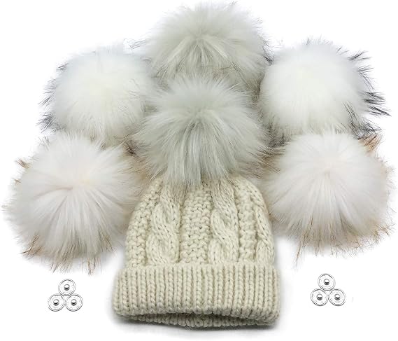 Furryvalley Faux Fur Pompom 6pcs DIY Crafts Fluffy Balls for Hat Shoes Scarves with Snap Fastener Removable Knitting Hat Horse Riding Hat Silk Accessories 6 Inch Extra Large (3 Mix Colors)