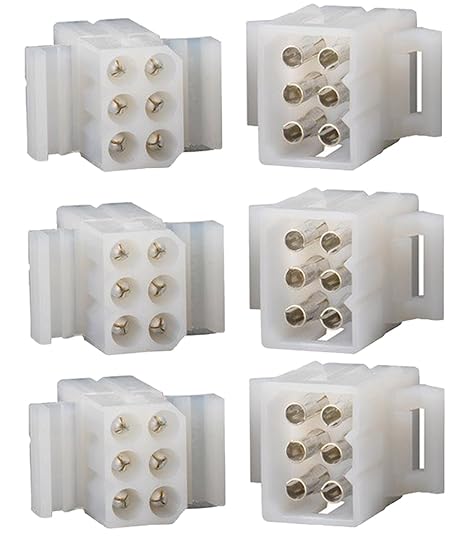 6 Pin Molex Connector Lot, 3 Matched Sets, w/18-22 AWG .093" Pins, Panel Mount
