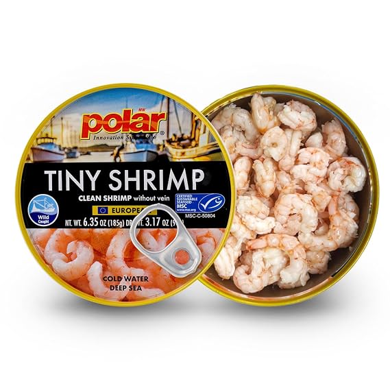 MW Polar Tiny Shrimp - Wild-Caught Canned Shrimp, Deveined - Ready-To-Eat Seafood - Sustainable, Cold Water Pandalus Borealis - 20g Lean Protein, Never Frozen Import from Denmark - 6.35oz (Pack of 1)