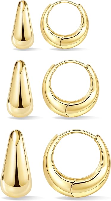 Poxtex Small Sterling Silver Huggie Hoop Earrings Set for Women, Hypoallergenic 14K Gold Plated Hoops Stacks for Multiple Piercings, Dainty Cute Mini Lightweight Cartilage Studs Trendy Jewelry Gift