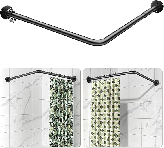YASONIC L Shaped Shower Curtain Rod & 3 Pack Corner Shower Caddy
