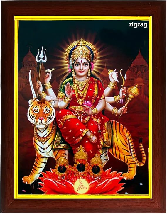 zig zag Durga Maa Sherawali Photo Frame For wall / Table / Pooja room Size Medium ( 13.5x9.5 inches, Acrylic Glass)