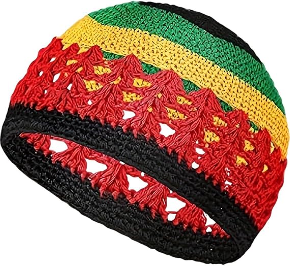 HiyyFloy Knit Rasta Hat Slouchy Baggy Reggae Jamaican Cap Rainbow Colored Knitted Hat Hippie Beanie Hat Crochet Autumn Winter Cap