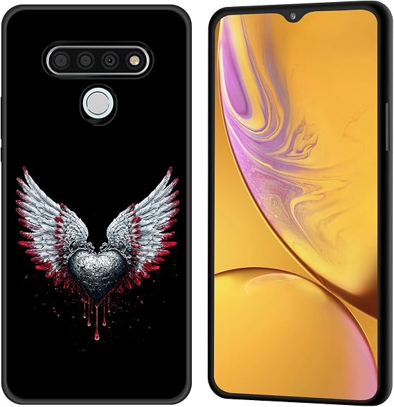 for LG K51 Case,Premium Soft Silicone Rubber Anti-Scratch Shockproof Full-Body Protective Bumper Case Cover for LG K51, Wings Metal Heart