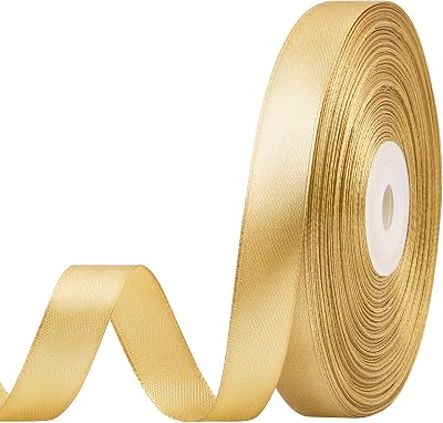 12 Inch 50 Yards Champaign Gold Satin Ribbon, Ribbon Roll for Flower Bouquets, Gift Wrapping, Wedding, Handmade Crafts