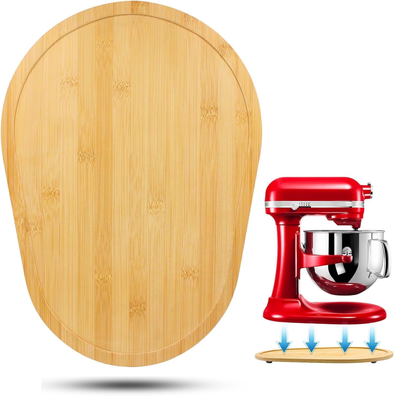 Bamboo Mixer Slider for Kitchen Aid 5-8 Qt Bowl Lift Stand Mixer, Kitchen Appliance sliding mat Countertop Storage Attachments, Mixer Accessories Sliding Tray Board for Moving Kitchen Aid 5-8 Qt Mixer
