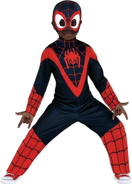 Miles Morales Spider-Verse Toddler Costume | Kids Spider-Man Jumpsuit and Mask for Halloween and Dress-Up Play