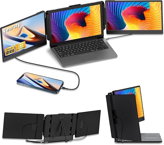 14'' Laptop Screen Extender, Portable Monitor Screen Extender for Laptop, Full HD IPS Display&Dual Triple Monitor Extender Compatible with 13-17 Laptops (Triple 14")