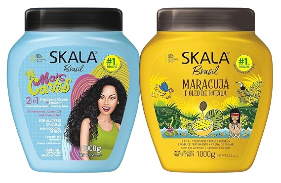 AWEGOO SKALA Hair Type 3ABC - Mais Cachos & Passion Fruit Combo - Hydrate Curls, Eliminate Frizz, For Curly Hair - 2-IN-1 Conditioning Treatment & Cream to Comb, Blue | Hydrate