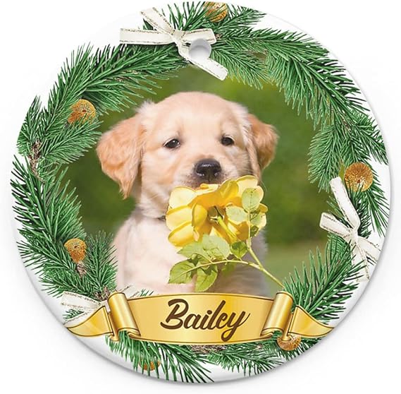 Personalized Dog Ornaments for Christmas Ceramic - Your Dog's Name,Photo on a Custom Dog Christmas Ornament, for a Dog Lover, Dog Memorial Christmas Ornament - Fur Mom Dad Gifts for Dog Lover