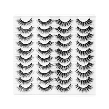 Eyelashes Lashes False Eyelashes Pestanas Lashes Wispy False Lashes Pestanas Postizas Naturales Strip Lashes Eyelash Natural Eyelashes Eyelash Extension 20 Pairs Cat Eye Lashes (Black)