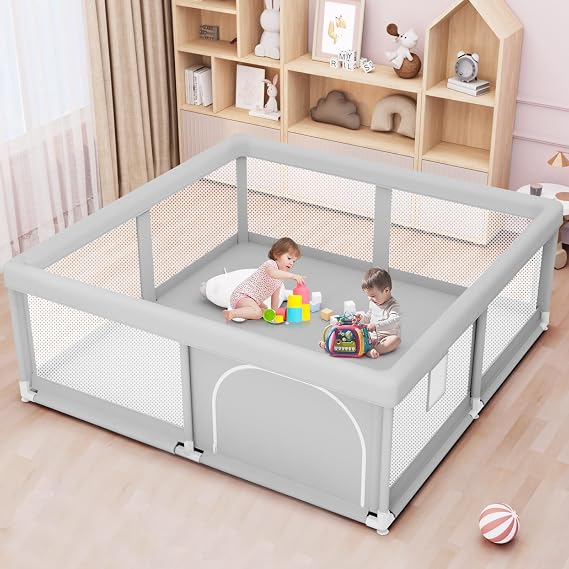 Besuhot Baby Playpen for Toddler, Large Playpen for Babies 50" 50" Baby Fence Playards, Kids Safety Play Pen Area for Indoor & Outdoor (Grey)
