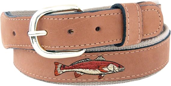 Zep-Pro Men's Tan Leather Embroidered Redfish Belt