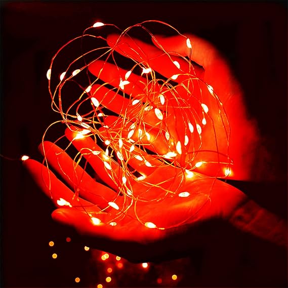 Red Halloween Lights 7Ft Fairy Lights Battery Operated LED Christmas Lights Indoor Outdoor Center Pieces Garlands Party Table-1Pack