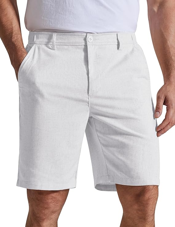 COOFANDY Mens Casual Shorts 9" Flat Front Elastic Waist Linen Dress Shorts